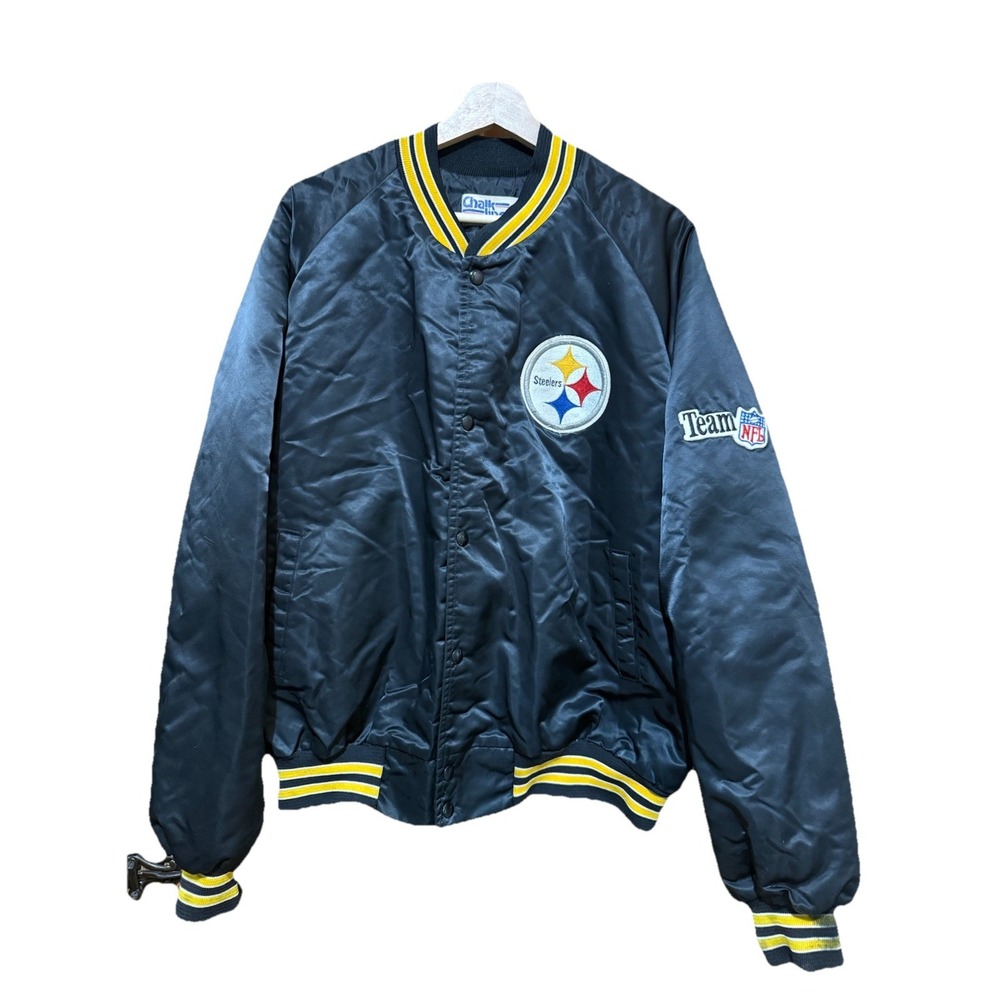 Vintage Pittsburgh Steelers Chalk Line Jacket 90s Satin‎ Bomber Size XXL USA